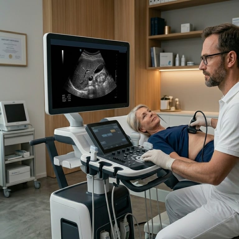Ultraschalluntersuchung – Arzt führt Sonographie an einem Patienten durch